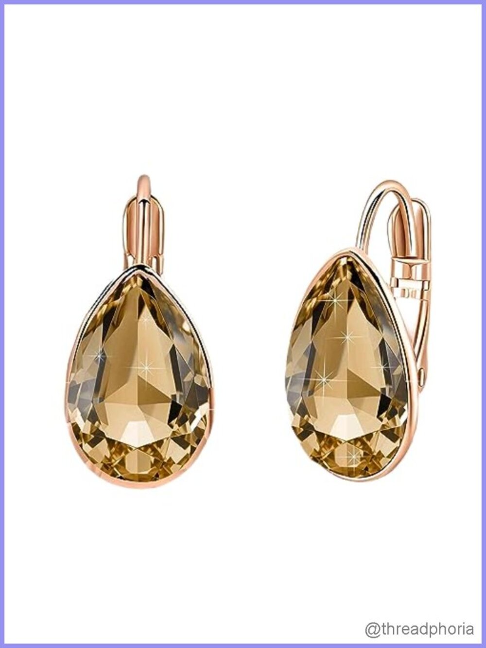 Austrian Crystal Teardrop Leverback Drop Earrings for Women 14K Rose Gold Plated
